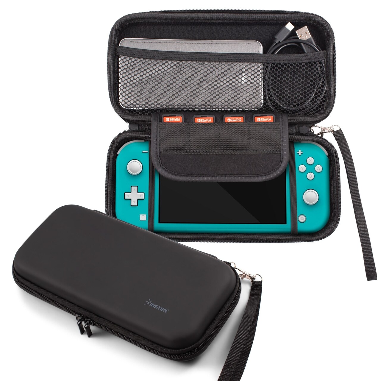Carrying Case for Nintendo Switch Lite 2019 and Accessories - EVA Hard Shell Protective Carry Case Travel Bag with Wrist Strap, Game Slot (Black)